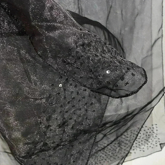 Bianca Nygard black sheer, sequins whimsical whimsigoth witchycore 68”x20” shawl - Picture 4 of 6